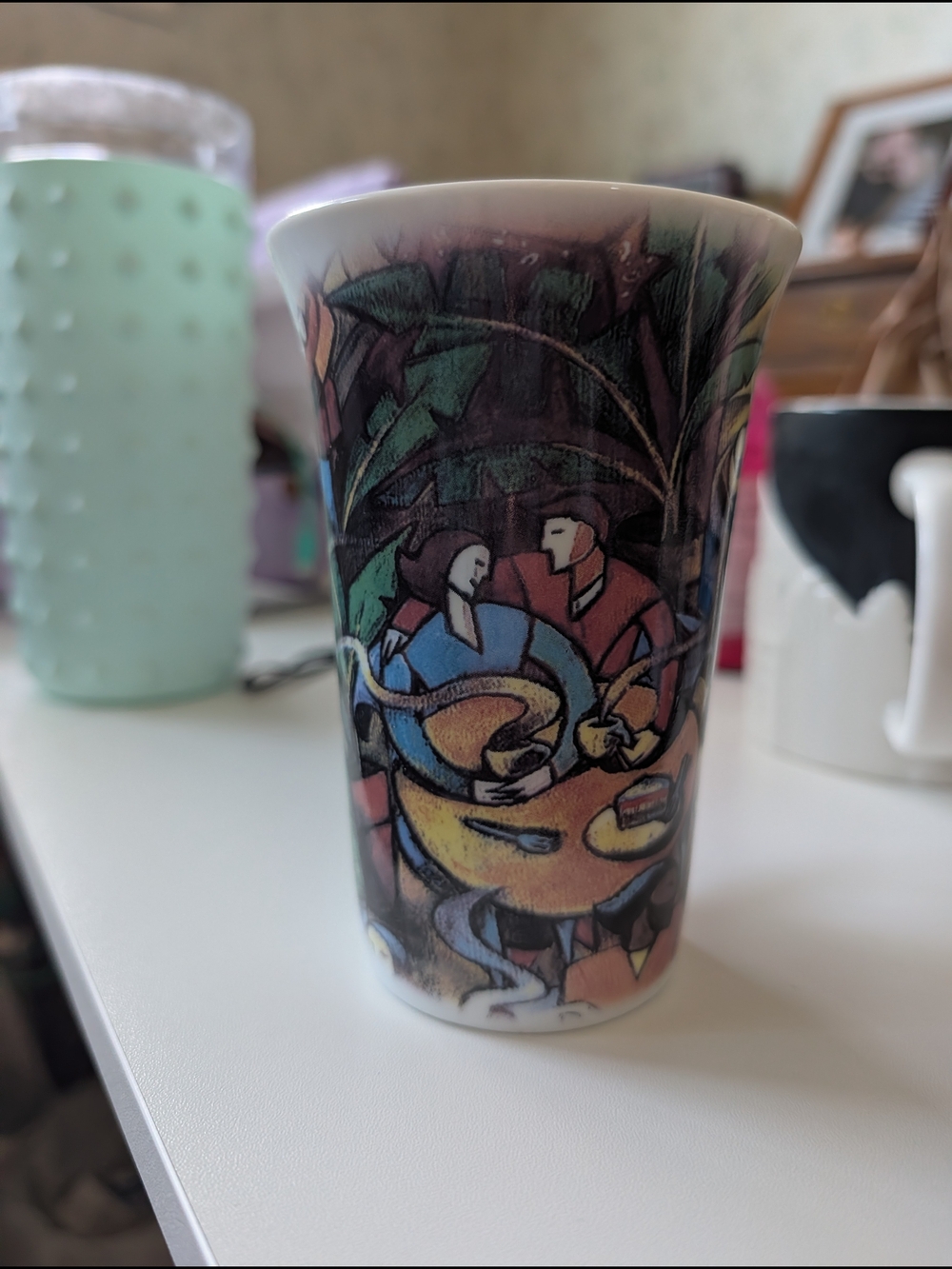 Colorful Illustrated Ceramic Mugs - Artistic Scene